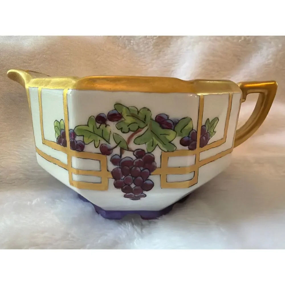Antique Union Limoges Hand Painted Grape Creamer Eleanor McC Taetz Gold Trim